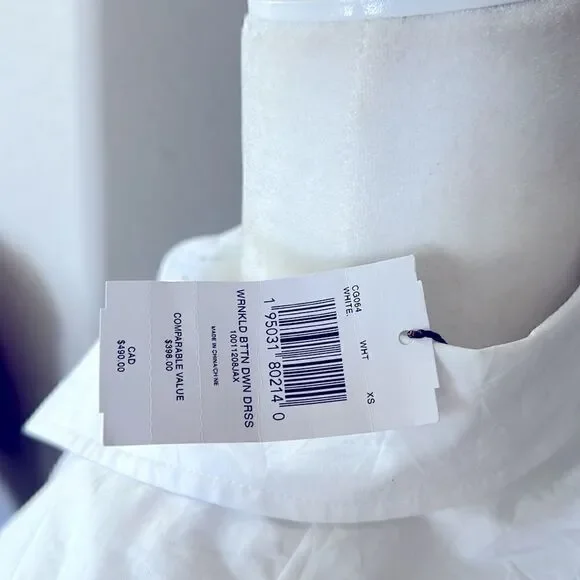 NWT Coach Wrinkled Button Down Dress White Short Sleeve Cotton Tie Pockets Mini - Picture 7 of 13